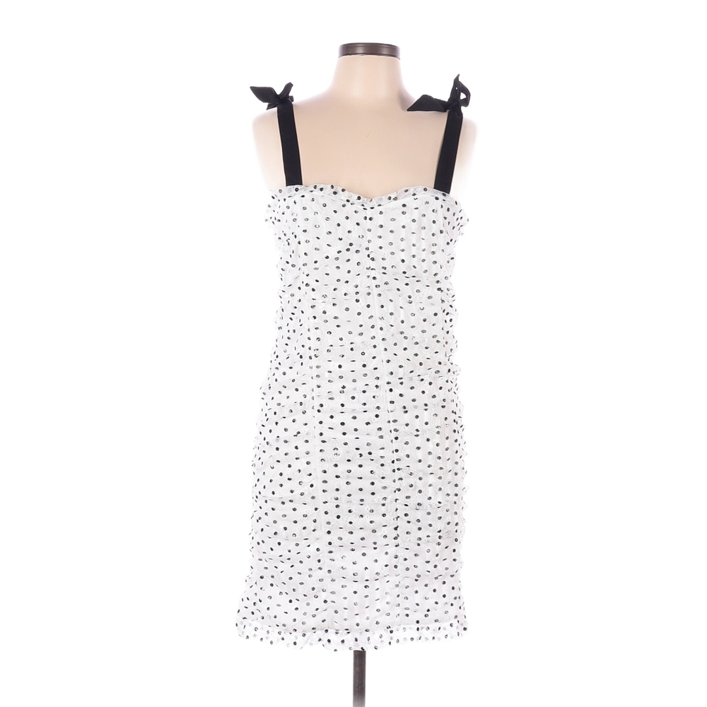 NWT Topshop Sleeveless Bodycon Dress White Black Polka Dot Tie Straps Above Knee - Picture 2 of 11